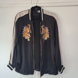 H&M Tiger Embroidered Black Bomber Jacket